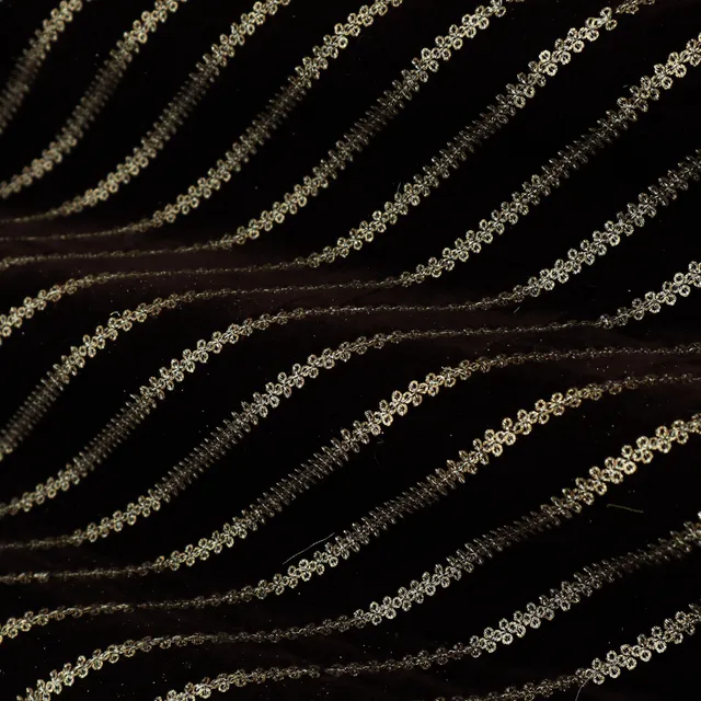 Jet Black Embroidery Velvet Fabric