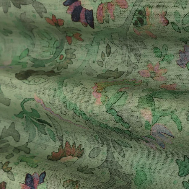 Snow White Floral Print Glace Cotton Fabric