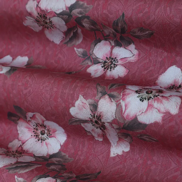 Rose Pink Floral Print Mulmul Cotton Fabric