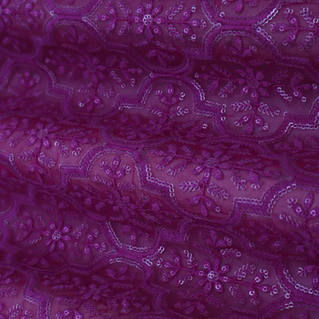 Violet Purple Georgette Sequins Embroidery Fabric