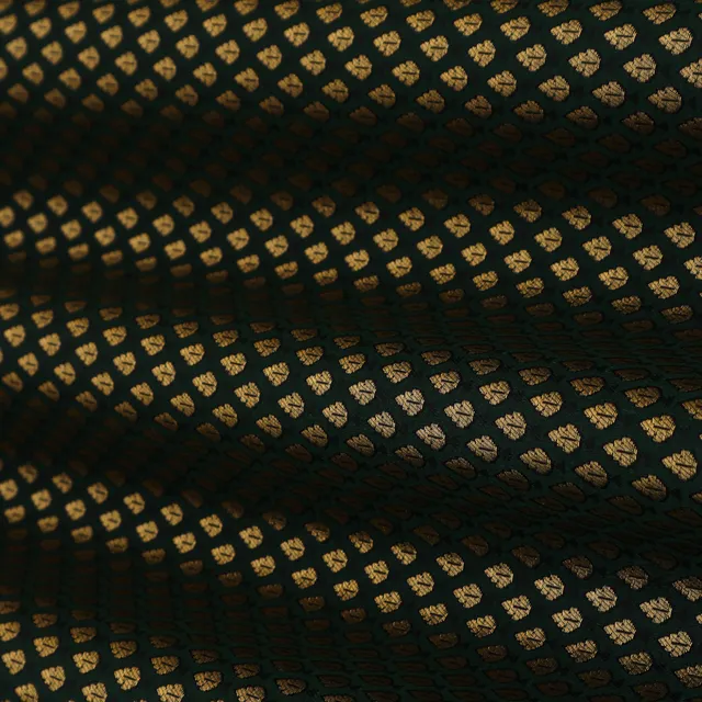 Bottle Green and Gold Weave Semi Brocade
