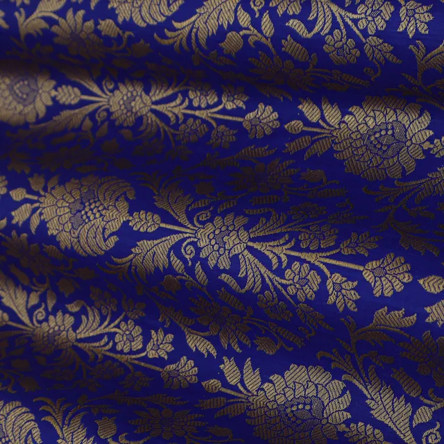 Azure Blue and Gold Weave Satin Brocade