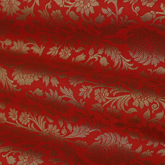 Scarlet Red and Gold Weave Satin Brocade