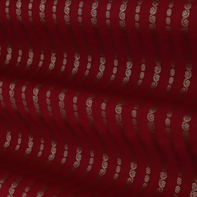 Maroon Red and Gold Zari Stripe Embroidery Silk Fabric