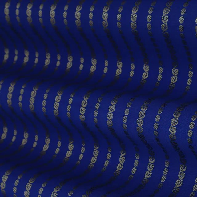 AZure Blue and Gold Zari Stripe Embroidery Silk Fabric