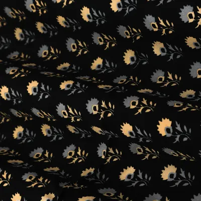 Black Multicoloured Floral Print Crepe Fabric
