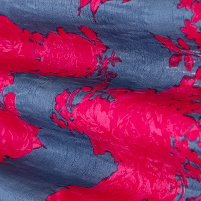 Blue and Pink Slub Printed Chanderi Handloom