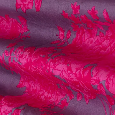 Lilac Purple and Pink Slub Printed Chanderi Handloom