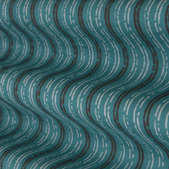 Firozi Blue Printed Muslin Fabric