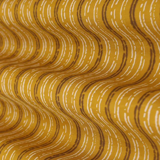 Mustard Yellow Printed Muslin Fabric