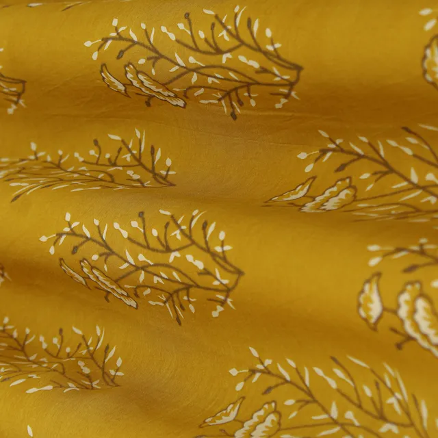 Mustard Yellow Printed Muslin Fabric