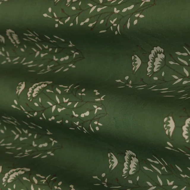 Olive Green Printed Muslin Fabric