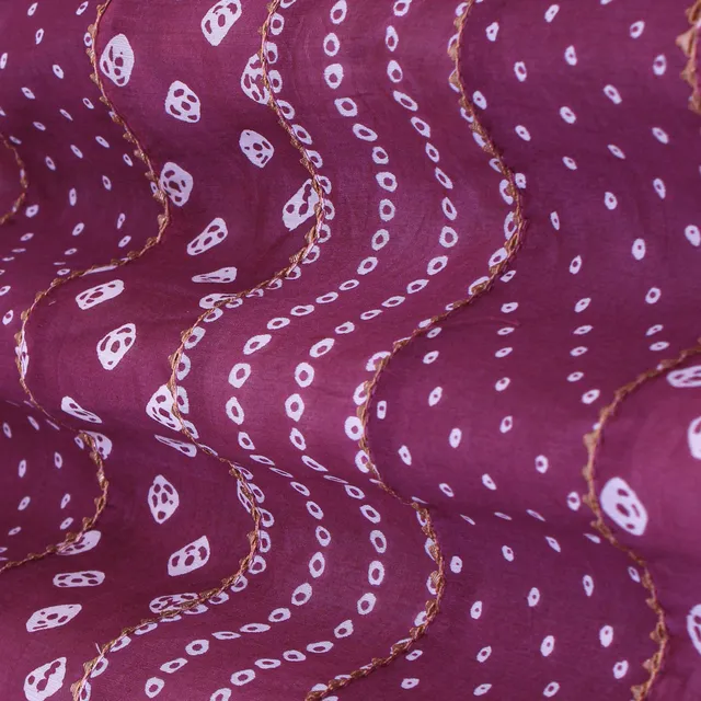 Onion Purple and White Motif Print Gota Embroidery Chanderi Fabric