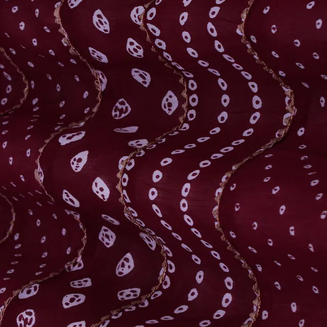 Maroon Red and White Motif Print Gota Embroidery Chanderi Fabric