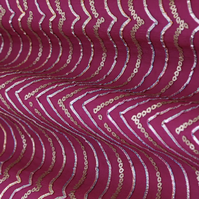 Magenta Pink Embroidery Chinon Chiffon Fabric