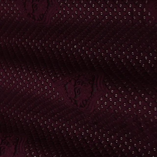Wine Red Embroidery Georgette Fabric