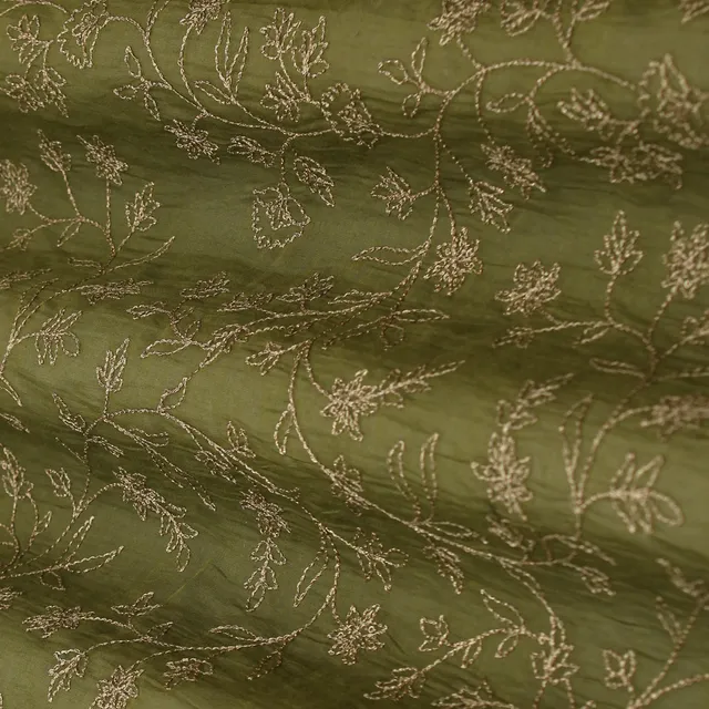 Mehendi Green Embroidery Chanderi Fabric