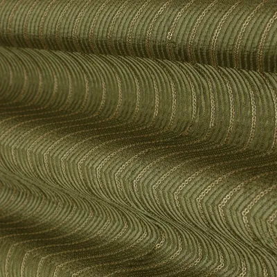Olive Green Embroidery Slub Silk Fabric