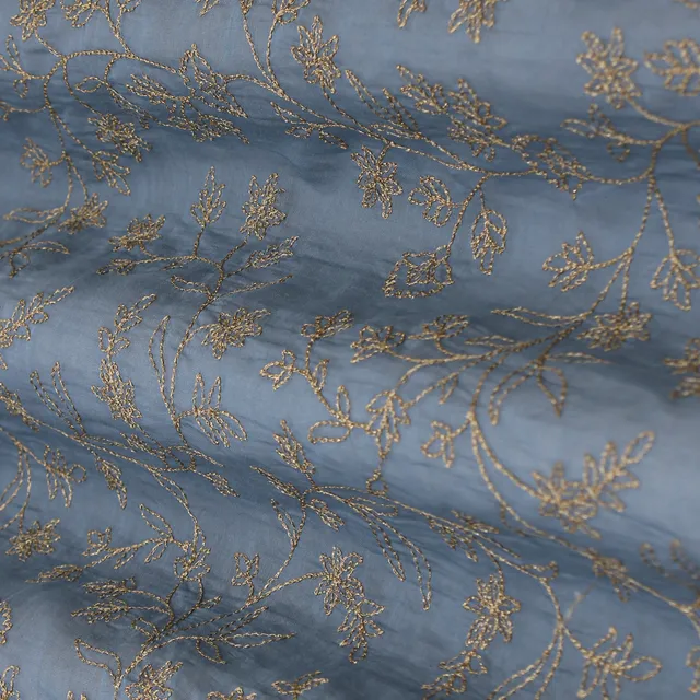 Sky Blue Embroidery Chanderi Fabric