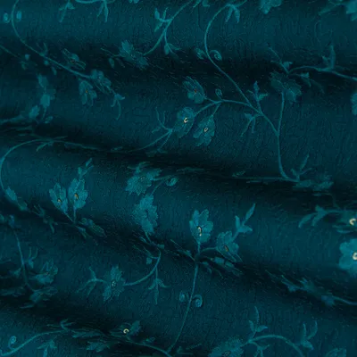 Azure Blue Embroidery Slub Silk Fabric