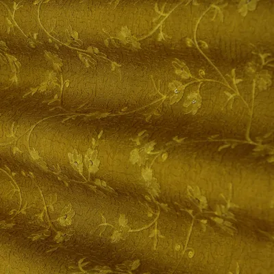 Mustard Yellow Embroidery Slub Silk Fabric