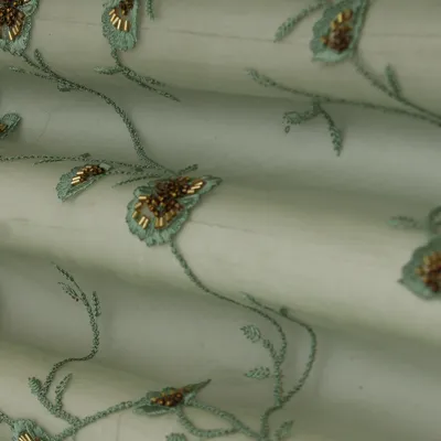 Sea Green Sequins Embroidery Net Fabric