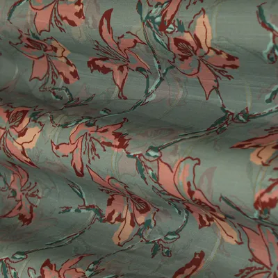 Blushish Grey and Pink Slub Print and Zari Embroidery Chanderi Fabric