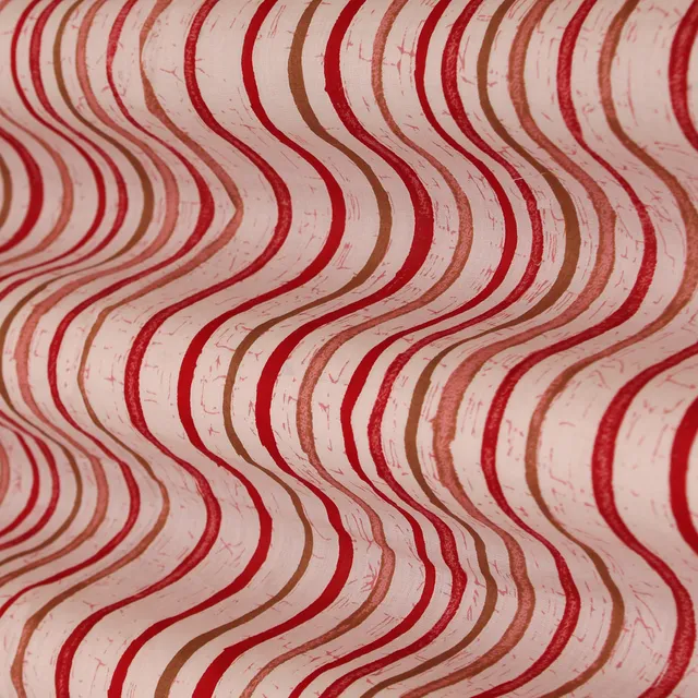 White and Pink Stripe Print Mulmul Fabric
