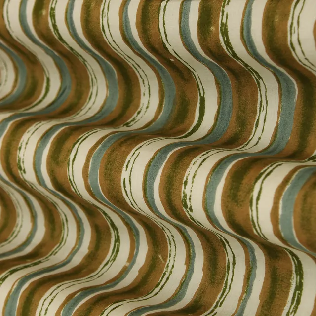 White and Brown Stripe Print Mulmul Fabric