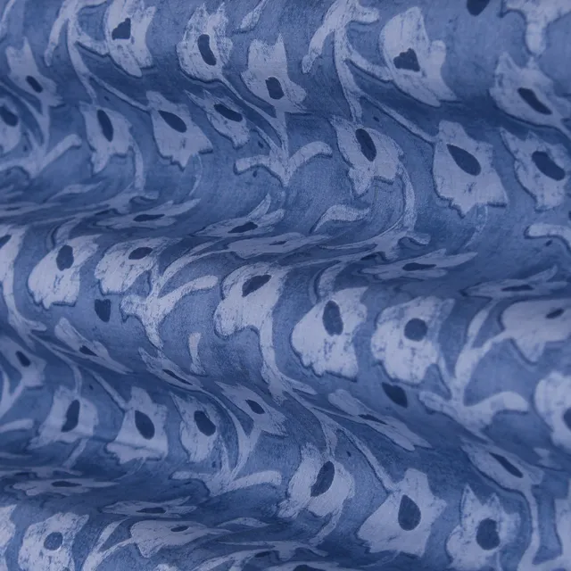 Dusty Blue Floral Print Mulmul Fabric