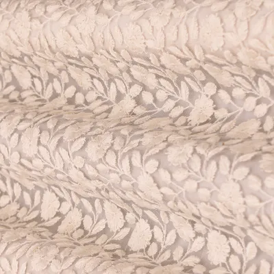 Ivory White Threadwork Embroidery Net Fabric