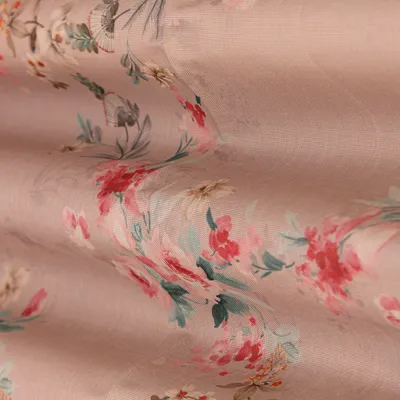 Baby Pink Multicoloured Print Zari Embroidery Tissue Fabric