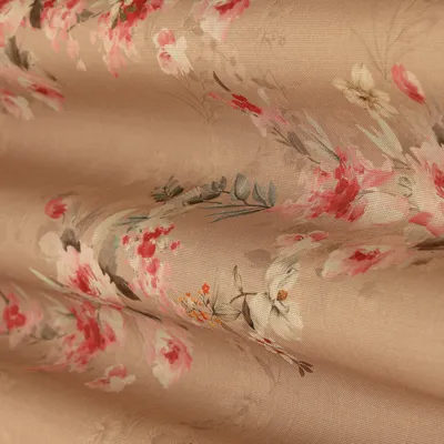 Blush Beige Multicoloured Print Zari Embroidery Tissue Fabric