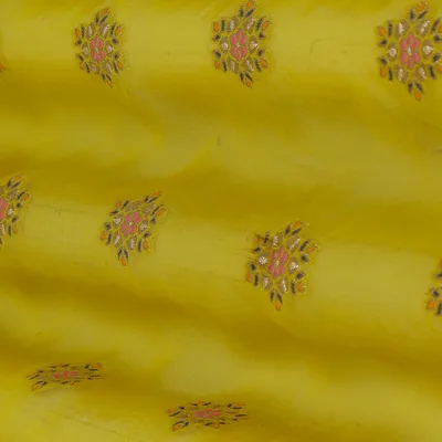 Marigold Yellow Booti Embroidery Organza Fabric