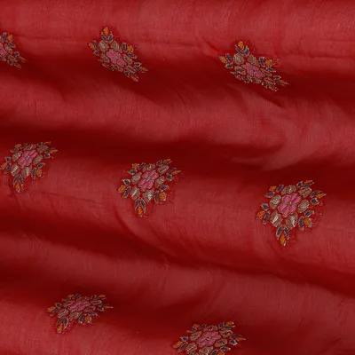 Ruby Red Booti Embroidery Organza Fabric
