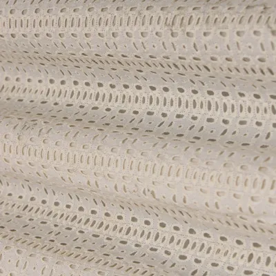 Ivory White Cotton Chikan Embroidery Fabric