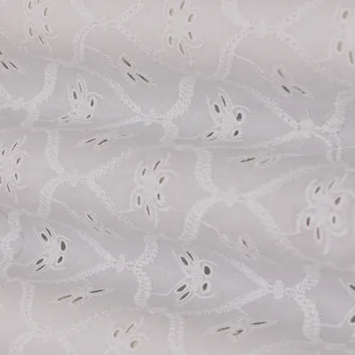 Ivory White Cotton Chikan Embroidery Fabric