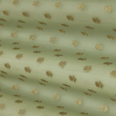 Mint Green Organza Booti Embroidery Fabric