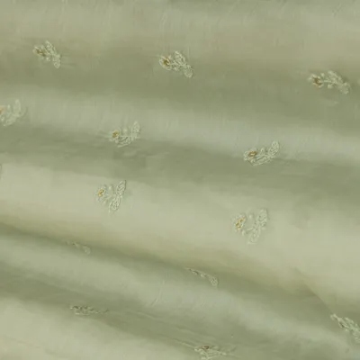 Mint Green Silk Chanderi Embroidery Fabric
