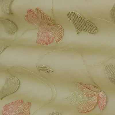 Lemon Yellow Organza Sequins Embroidery Fabric