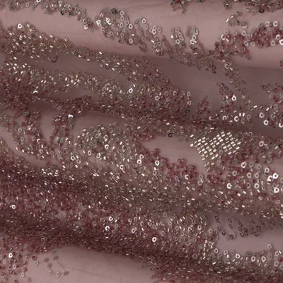 Peach Pink Sequins Heavy Net Embroidery Fabric