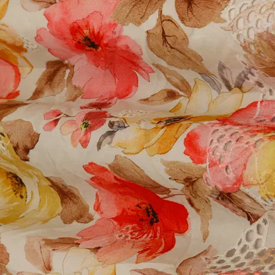 Multi-colored Cotton Chikan Border Print Fabric