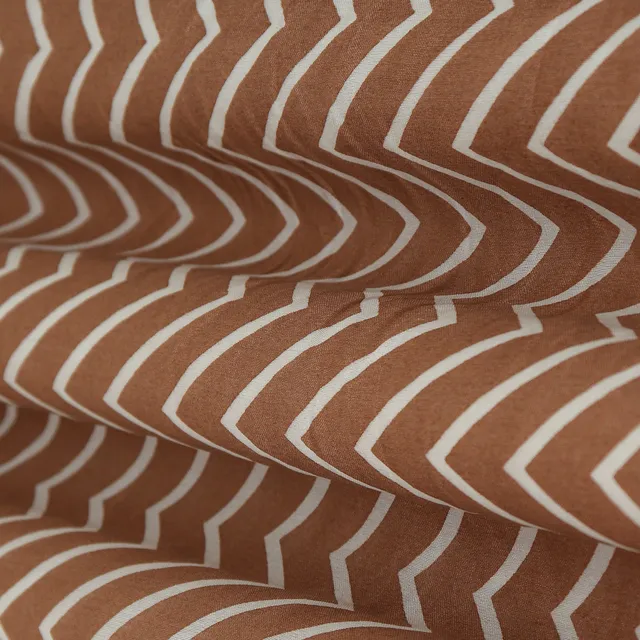 Latte Brown Stripe Chanderi Print Fabric