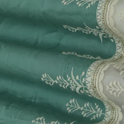 Sea Green Modal Cotton Border Embroidery Fabric