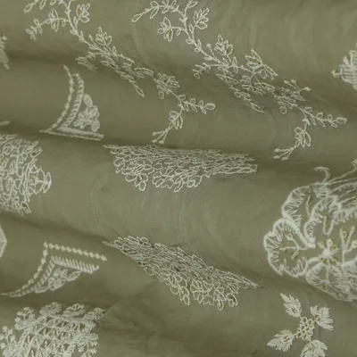Ash Grey Modal Cotton Border Embroidery Fabric
