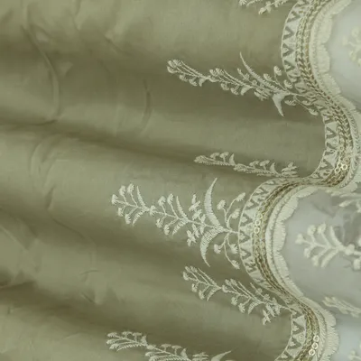Ash Grey Modal Cotton Border Embroidery Fabric