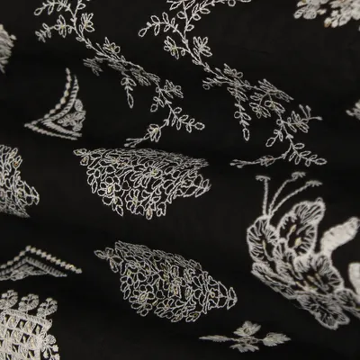 Jet Black Modal Cotton Embroidery Fabric