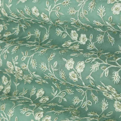 Sea Green Georgette Embroidery Fabric