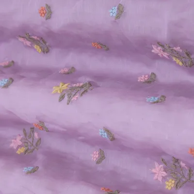 Lavender Chanderi Booti Embroidery