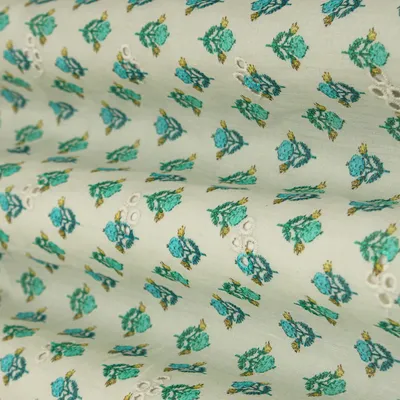 Multi colored Mull Cotton Schiffli Print Fabric